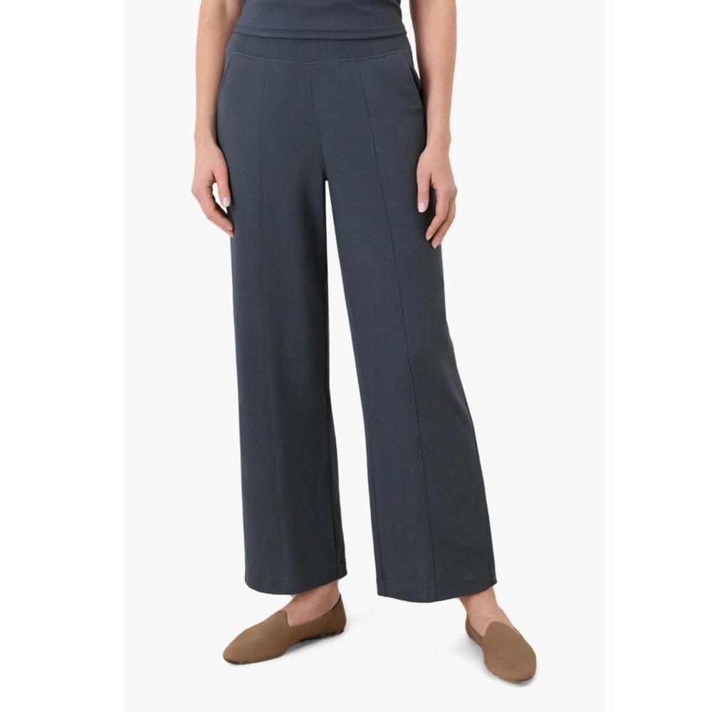 Pact Womens Organic Cotton Airplane Pintuck Wide Leg Pant Sz M Steel Blue